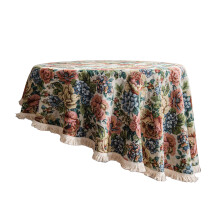 Round Tablecloth With Floral Painting Design And Tassels Decorative Table Round 150 2