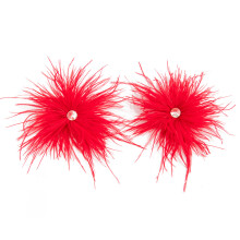 Elegant Rhinestones Feather Earrings Chic Women Fashion Ear Studs Accessories Red