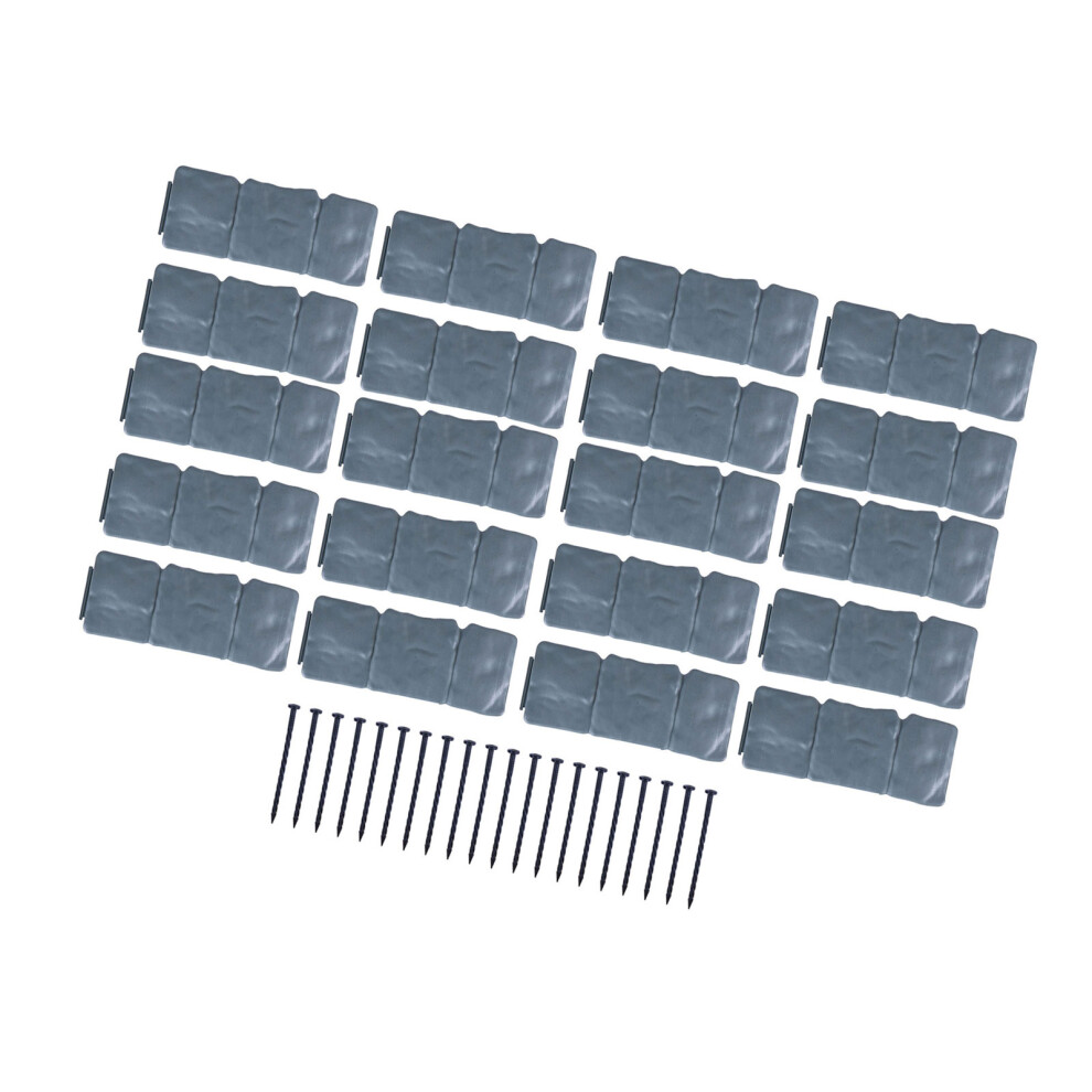 20Pcs Imitation Stone Brick Plastic Flower Beds Border Insert Easy Installation Grey 7755000574152