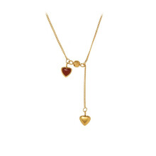 Red Heart-Shaped Tassel Pendant Small Clavicle Necklace, Jewelry Gift for Women