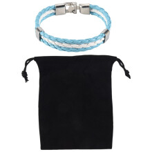 Leather Bracelet White Flag of Argentina Alloy Bracelet Braided Bracelet Length 21.5 Cm, with A Velvet Pouch
