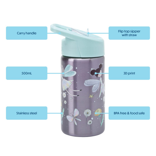 Smash Smash Stainless Steel Water Bottle 500ml - Pixie Dust, 1