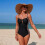 Backless Conjoined Swimsuit Color Blocking Side Detailing Smooth Fabric Black white XL 11