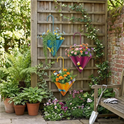 Umbrella Shaped Wall Hanging Flower Basket Yellow 1