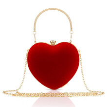 Velour Heart Shaped Purse Clutch Evening Bag Rhinestone Shoulder Handbag for Valentines Party Prom