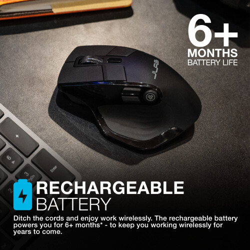 JLab JLab Epic Bluetooth Mouse, Rechargeable Wireless Mouse with OLED Display - Tri-Mode (BT 5.2/5.2/2.4Ghz) with USB-Dongle, Multi Device, Silent, for La 2