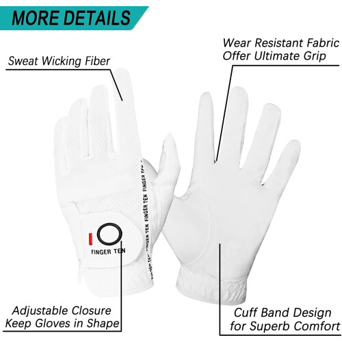FINGER TEN Golf Gloves Men Left Hand Right Rain Grip Weathersof Value 1