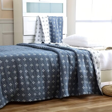 (149.86*199.9cm, blue) A Modern Twill 100% Reversible Bed Blanket - Featuring a Three-Layer Thin Cross Pattern, Soft, Lightweight, Breathable