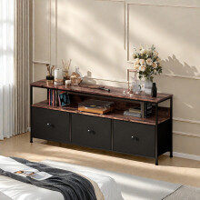 Meuble TV avec LED - Meuble TV avec 3 tiroirs - Meuble TV avec compartiments ouverts - Commode en Tissu - 108 x 30 x 57 cm - Noir