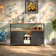 Meuble TV, Console TV avec tiroirs, Commode pour chambre Ă coucher, Meuble TV bas pour salon, 108 x 30 x 78 cm, Noir
