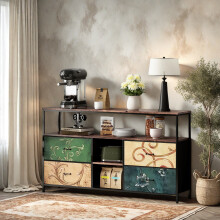 Meuble TV avec LED, Télé Console TV avec avec 4 Tiroirs et 3 Étagères de Rangement pour Salon et Chambre,137 x 30 x 78 cm, Colorée