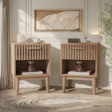 Lot de 2 Tables de Chevet avec 1 tiroir et Niche, Table de Nuit avec Compartiments Ouverts, Rangement pour Chambre à Coucher, Bois