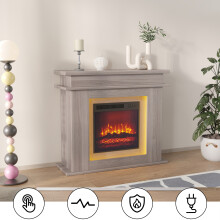 Cheminée LED - Commande tactile - Effet flamme réaliste - Sans chauffage - Réglage de la luminosité - 101x34,5x88,8 - Couleur chêne