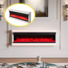 50 Pouces Cheminée électrique 700-1500W - 12 couleurs cheminee Electrique Effet Flamme - 5 Niveaux Réglage Luminosité -Blanc