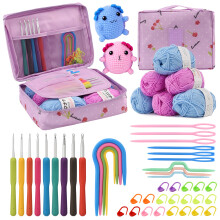 Kit de 49 Fils à Crocheter, accessoires de tricot avec 6 fils pour crocheter amigurumi, Kit de démarrage de crochet, Violet