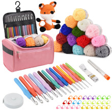 Kit de 73 Fils à Crocheter, 15 fils pour crocheter, Accessoires de Crochets Tricot, Kits de Crochets Ergonomiques 2,0-10mm, Rose