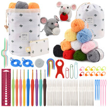 Kit de 64 Fils à Crocheter, accessoires de tricot avec instructions et 10 fils pour crocheter amigurumi, kit de démarrage de crochet