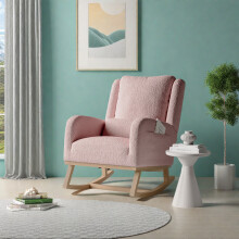 Fauteuil à Bascule, Rocking Chair, Chaise à bascule moderne en tissu teddy avec siège rembourré de mousse et cadre en bois, Rose