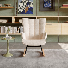 Fauteuil à Bascule, Fauteuil de Relaxation, Rocking Chair, Chaise à Bascule en Tissu Teddy pour Salon, Chambre, Beige