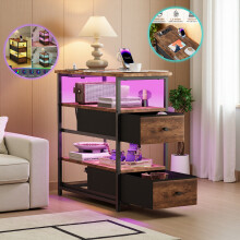 Table de Chevet avec LED et USB - Table d'appoint étroite avec 2 tiroirs et espace de rangement - Design moderne - Rayures de tigre