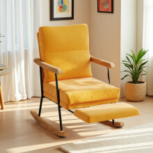 Fauteuil à bascule avec repose-pieds extensible, Fauteuil d'allaitement, Fauteuil de jardin avec repose-pieds, Coton et lin, Jaune