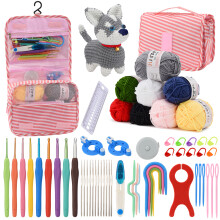 Kit de crochet pour débutant avec 63 accessoires étui et pelote de laine, livre de crochet, fournitures de tricot et de crochet