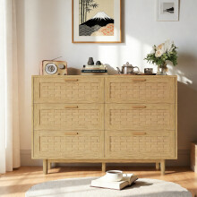 Commode à 6 Tiroirs, Armoire de Rangement Chambre, Buffet Polyvalent, Meuble de Rangement, Style Bohème, 115x40x80 cm, Chêne