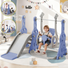 Toboggan pour Enfant 4 en 1 avec Panier de Basket - Aire de Jeux intérieure et extérieure - Kit de Jeu d'escalade autoportant - Bleu