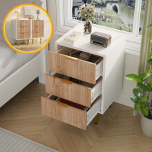 Lot 2 Table de Chevet, Commode avec 3 Tiroirs, Meuble Chambre avec Poignées Dorées, Armoire à Tiroirs Armoire, 40x40x65cm