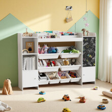 Étagère pour Enfant, Bibliothèque Enfant, Meuble Rangement, Étagère pour enfant avec 8 boîte de rangement et planche à dessin, Blanc