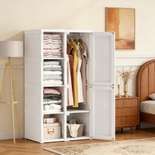 Armoire portable - Organiseur de rangement - Portes magnétiques - Assemblage facile - 136 x 69 x 50 cm - Blanc