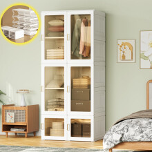 Armoire portable - Portes magnétiques - Organiseur de rangement - Assemblage facile - 170x69x50cm - PP - Blanc