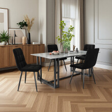 Lot de 4 Chaises de Salle à Manger, Chaises Tapissées en Tissu de Velours, Chaises de Cuisine avec Pieds en Métal, Moderne, Noir