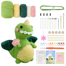 Ensemble au crochet dinosaure vert, DIY Kit de Crochet Complet, Kit Crochet pour Enfants Adultes Set Tricot Matériel de Crochet