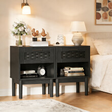 Lot de 2 Tables de Chevet en rotin, avec 1 tiroir et Niche, Table de Nuit avec Compartiments Ouverts, Table de chevet, Noir