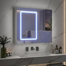 Armoire de Salle de Baine avec Double Portes Miroir, Éclairage LED 3 Couleurs Réglable, Anti-Buée, Étagère Réglable, Double Miroir