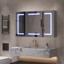 Miroir Salle de Bain avec LED, Armoire Salle de Bain, Meuble Miroir Salle de Bain avec 3 Portes et étagère réglable, Anti-buée