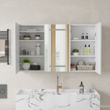 Armoire de Salle de Bain avec LED, Meuble Miroir Salle de Bain, 3 Portes Miroir avec Rangement, Lumière Réglables, Anti-buée