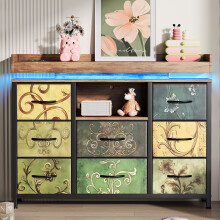 Commode 8 tiroirs avec LED, Armoire avec USB et Ports AC, Meuble de rangement multifonctionnelle pour chambre et salon, Coloré