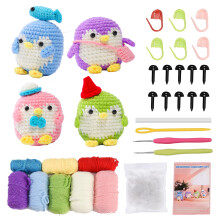 Ensemble crochet 4 pièces Pinguin, DIY Kit de Crochet Complet, Kit Crochet pour Enfants Adultes Set Tricot Matériel de Crochet