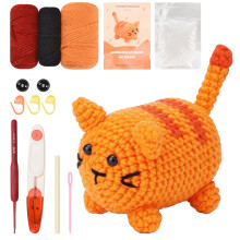 Ensemble au crochet Chat Orange, Kit Crochet Complet pour Débutants, Kit Crochet pour Enfants Adultes Set Tricot Matériel de Crochet