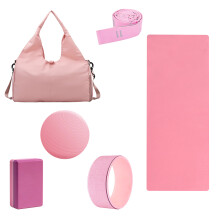 7 pièces Ensemble de yoga - Kit complet d'accessoires de yoga pour la maison et le studio - avec sac de transport - Rose