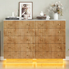Lot de 2 Commode à 5 Tiroirs, Meuble de Rangement Chambre avec LED, Dispositif Anti-Basculement, Commode pour Entrée, Couloir, Bois