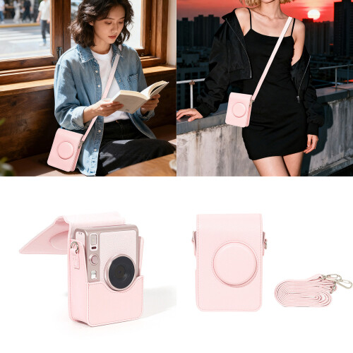 Waterproof Crossbody Bag For Mini EVO Camera Pink PU Leather Case Shell 1