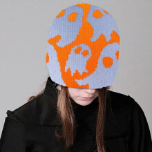 (Orange) Knitted Skull Hat for Adult Autumn Skull Knitted Versatile Winter Party Photography Props Cartoon Pattern White