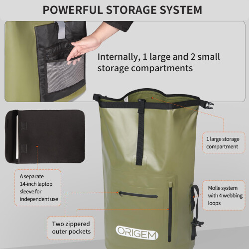 Origem Waterproof Backpack, 35L/55L/85L Rolltop Backpack, Waterproof, 2