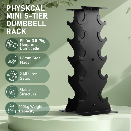 PhysKcal Small Dumbbells Rack, 5-Tier Neoprene Dumbbells Storage 1