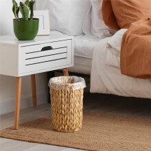 2 Gallon Wicker Trash Can, Woven Water Hyacinth Wicker Waste Basket for Bathroom, Small Trash Can for Bedroom