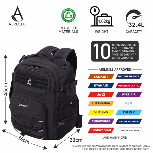 Aerolite Aerolite 45x36x20cm Easyjet Maximum 32L Tactical Backpack 1
