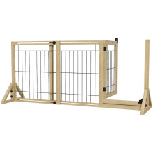 Jatkettava koiraportti ovella ja kahdella paneelilla, kolmionmuotoiset jalat, 112-159x70 cm, luonnonpuu